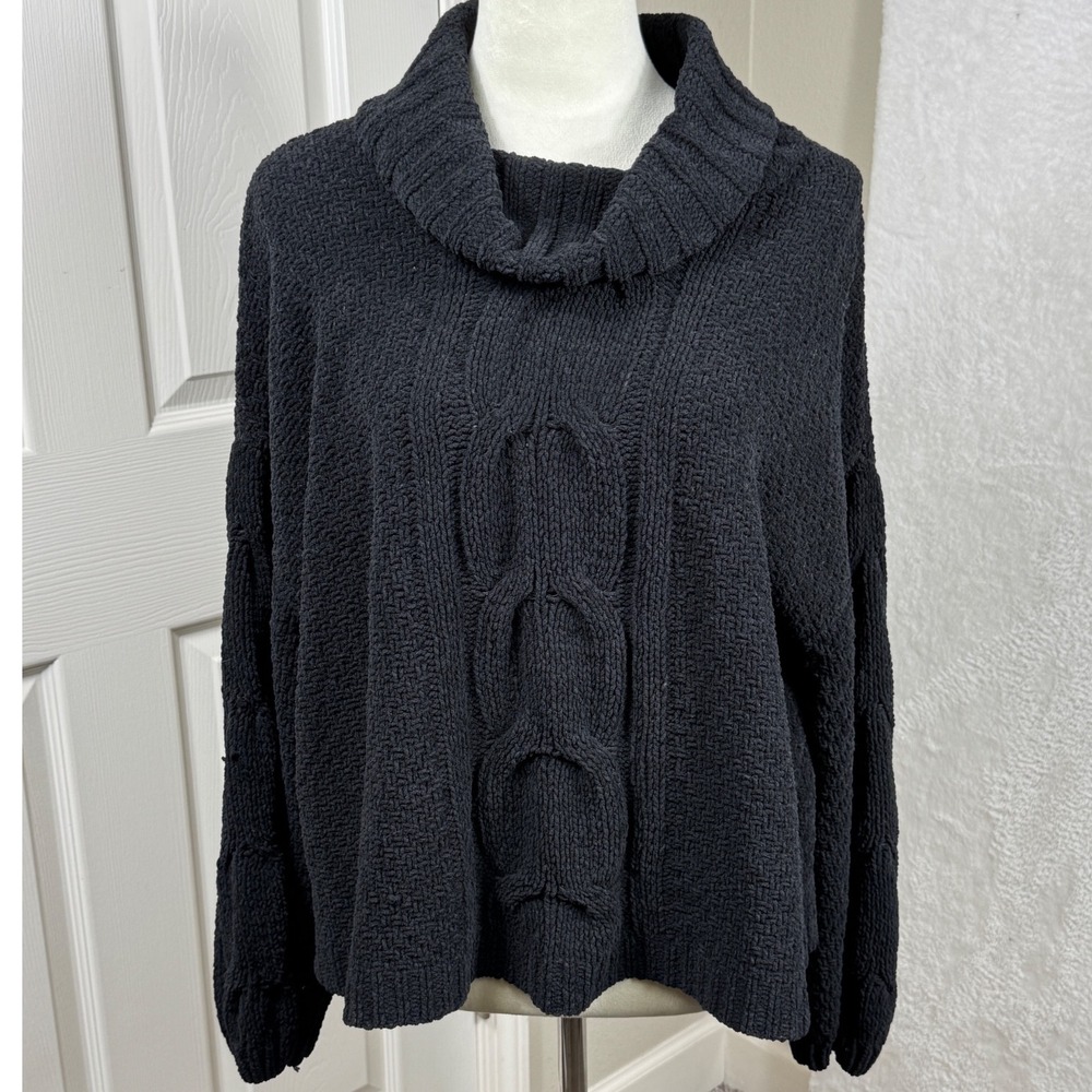 Seven7 Women's XL Black‎ Textured Knit Cowl Neck Cable Knit Long Sleeve Sweater